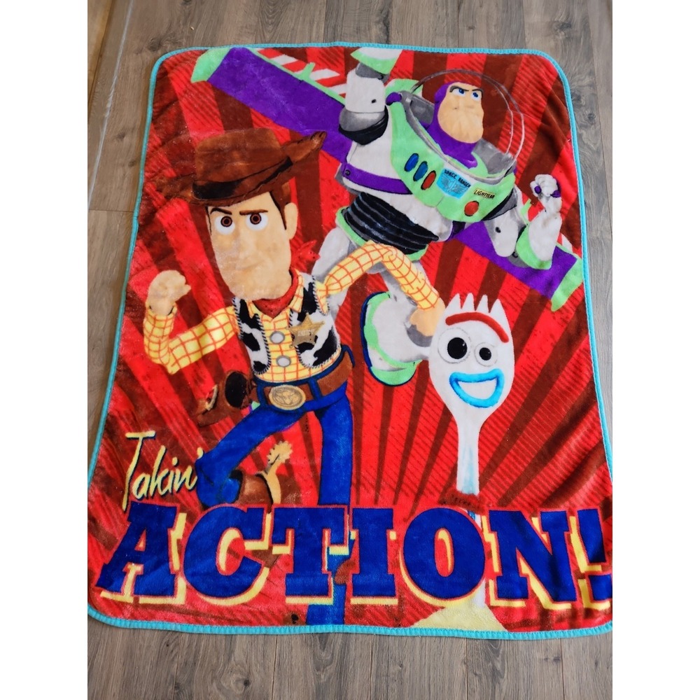 Disney Toy Story 4 Takin Action Forkie Buzz Woody Micro Throw Blanket 48x37 Red